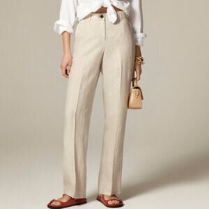 J.Crew Harbor Pants Womens M Tall Flax Saffron Linen Elastic Waist High Waisted